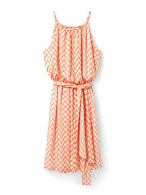 GUESS Geo Print Tie Waist Midi Dress Coral White Size 14 Summer